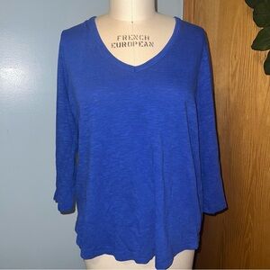 Chicos‎ Blue V Neck 3/4 Sleeve Top Size 2 Button Detail